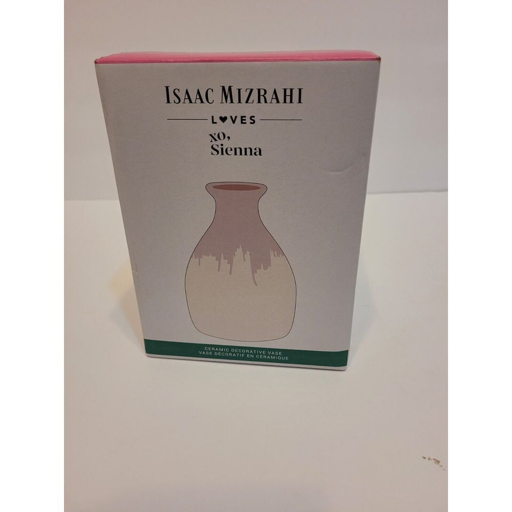 Isaac Mizrahi Loves XO Sienna Vase Ceramic Pottery Cream Hand Dipped Pink Glaze‎